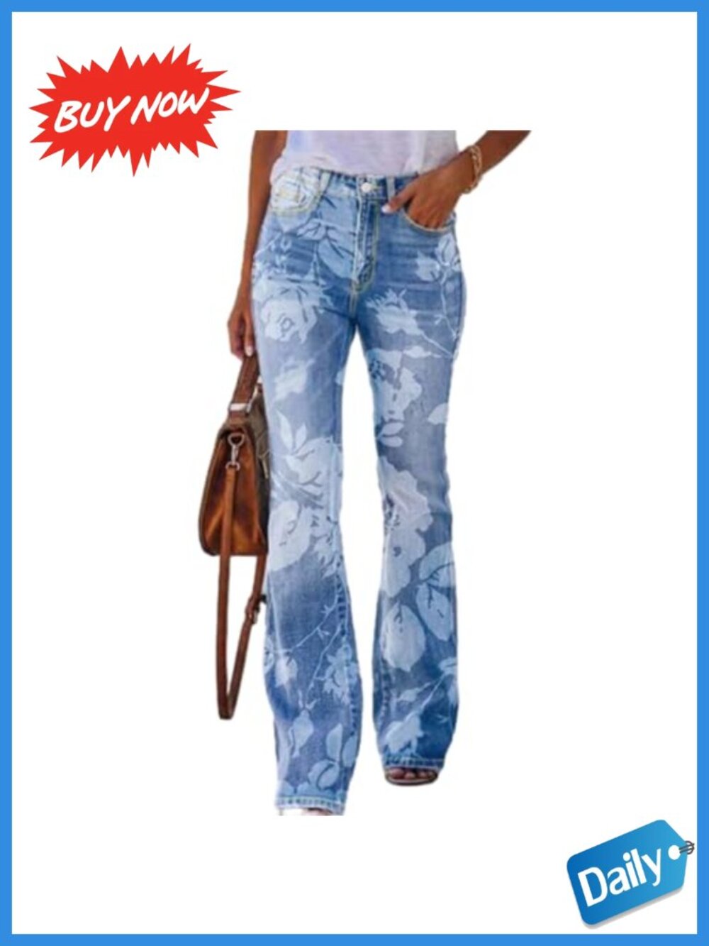 Women's Floral Embroidered Stretch Flare Bootcut Jeans Mid Rise Snug Fit